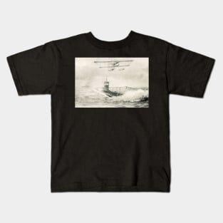 WW1 Floatplane & Submarine sea scene Kids T-Shirt